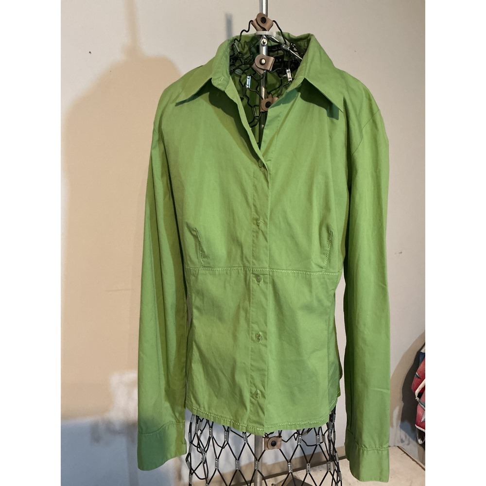Axcess Liz Claiborne Lime Green Stretch Button Down Shirt Long Sleeve Blouse 10